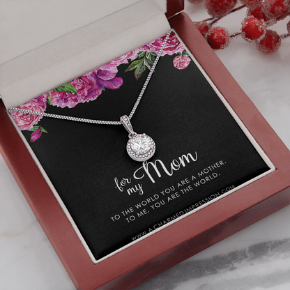 for My Mom • You are The World • Mother's Gift from Child • 14k White Gold • Eternal Hope Charm