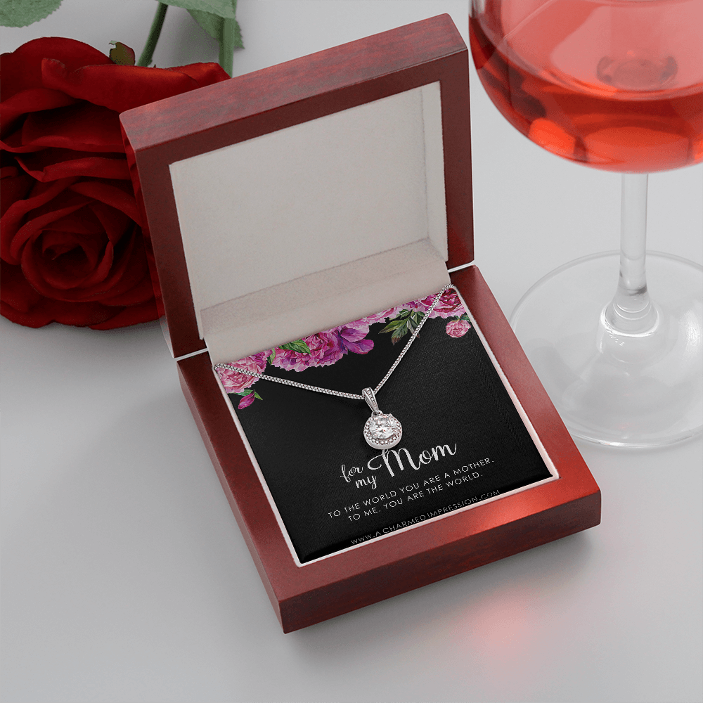 for My Mom • You are The World • Mother's Gift from Child • 14k White Gold • Eternal Hope Charm