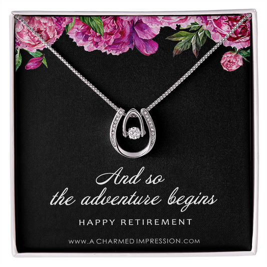 Coworker Leaving Gifts for Women • Retirement Gift • Service Appreciation Jewelry • Friend Teacher Nurse Work Colleague • and so The Adventure Begins - Lucky In Love Necklace