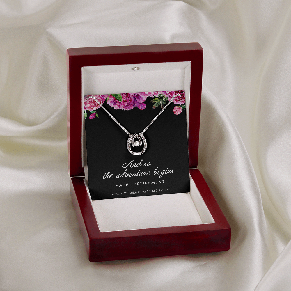 Coworker Leaving Gifts for Women • Retirement Gift • Service Appreciation Jewelry • Friend Teacher Nurse Work Colleague • and so The Adventure Begins - Lucky In Love Necklace
