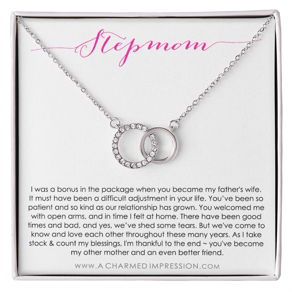 Bonus Mom Gift Necklace, Present for Stepmom for Mother's Day, Christmas, Birthday, Symbolic Ribbon Setting - Perfect Pair Neckace