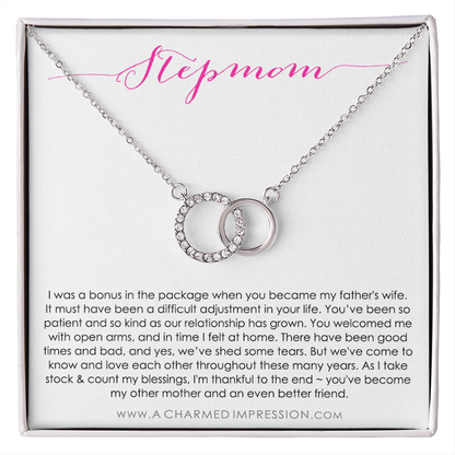Bonus Mom Gift Necklace, Present for Stepmom for Mother's Day, Christmas, Birthday, Symbolic Ribbon Setting - Perfect Pair Neckace