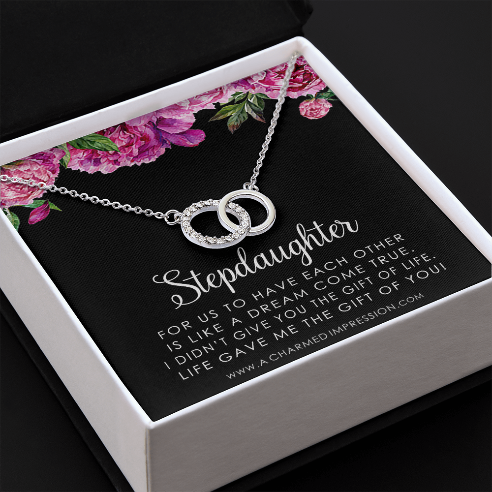 Stepdaughter Gifts from Stepmom Stepdad, Birthday Gifts for Daughter from Mom Dad, Stepdaughter Necklace, Unbiological Daughter Gift - Floral SS Perfect Pair Neckace