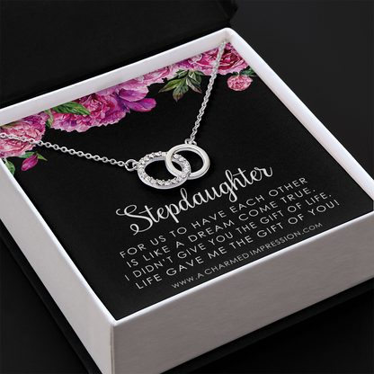 Stepdaughter Gifts from Stepmom Stepdad, Birthday Gifts for Daughter from Mom Dad, Stepdaughter Necklace, Unbiological Daughter Gift - Floral SS Perfect Pair Neckace