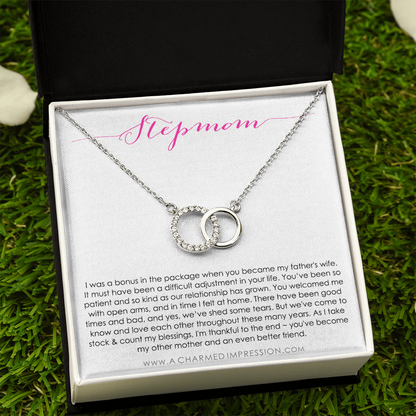 Bonus Mom Gift Necklace, Present for Stepmom for Mother's Day, Christmas, Birthday, Symbolic Ribbon Setting - Perfect Pair Neckace