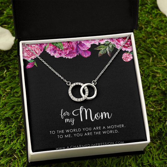 for My Mom • You are The World • Mother's Gift from Child • 14k White Gold • Perfect Pair Necklace
