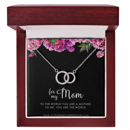 for My Mom • You are The World • Mother's Gift from Child • 14k White Gold • Perfect Pair Necklace