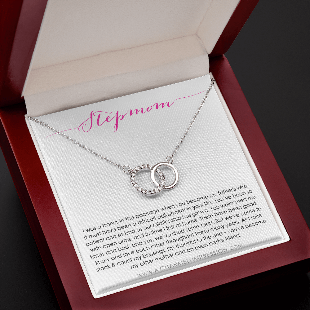 Bonus Mom Gift Necklace, Present for Stepmom for Mother's Day, Christmas, Birthday, Symbolic Ribbon Setting - Perfect Pair Neckace