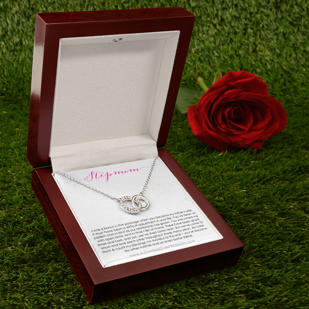 Bonus Mom Gift Necklace, Present for Stepmom for Mother's Day, Christmas, Birthday, Symbolic Ribbon Setting - Perfect Pair Neckace