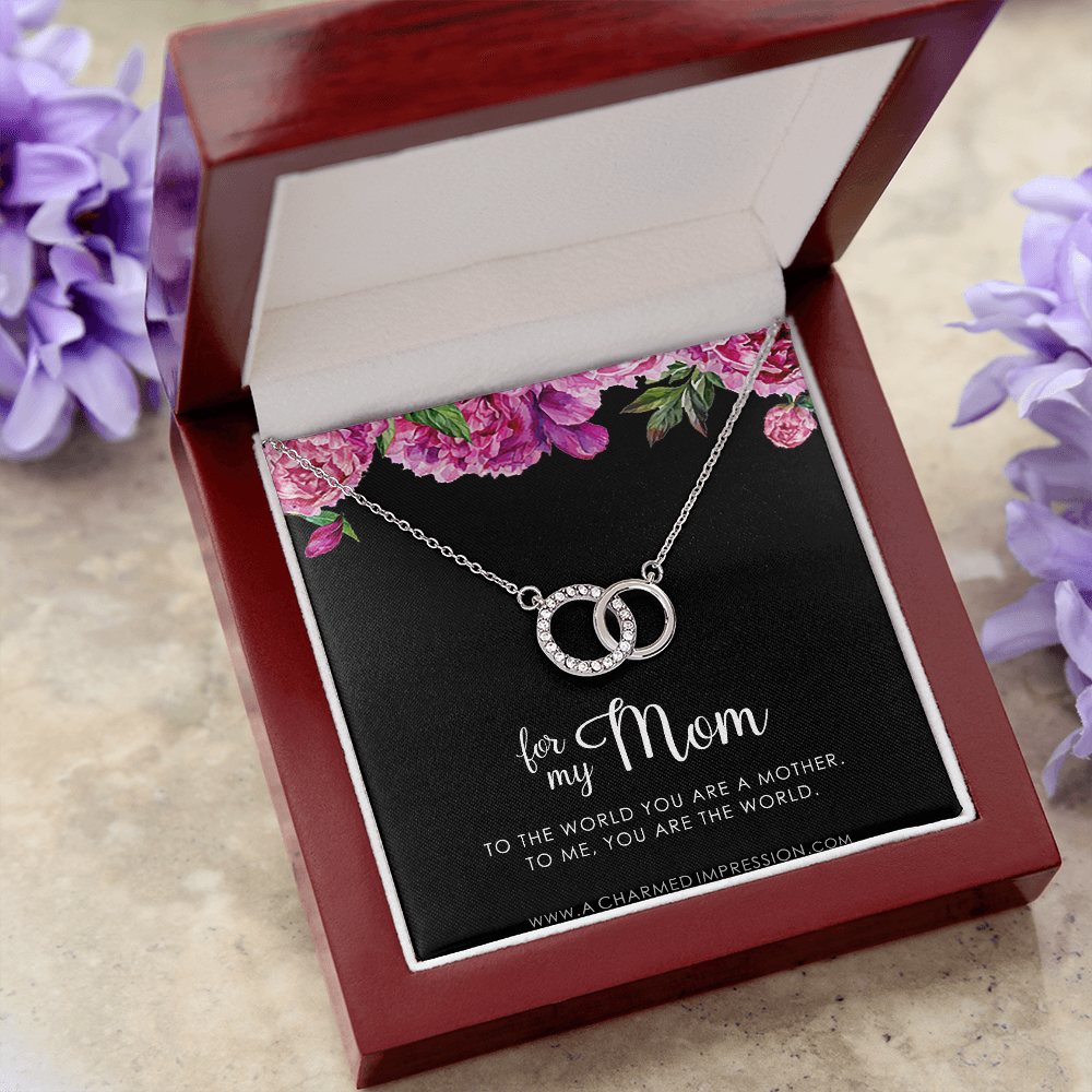 for My Mom • You are The World • Mother's Gift from Child • 14k White Gold • Perfect Pair Necklace