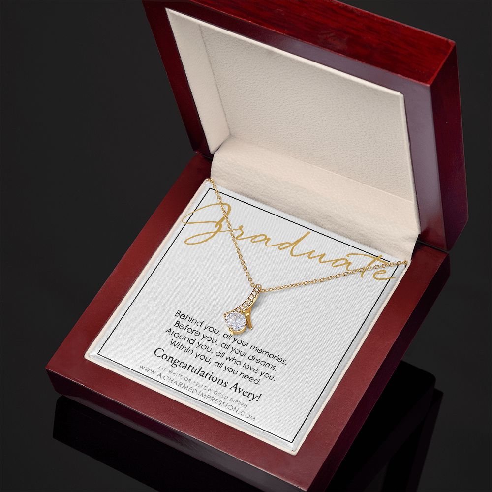 Personalized Graduation Gift, Behind You and Before You Message Card, Celebration Present  - Alluring Beauty Necklace