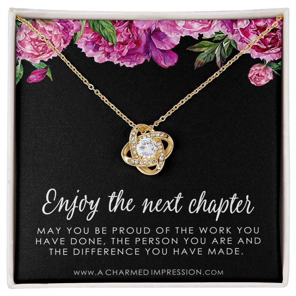 Retirement Gifts for Women, Enjoy the Next Chapter New Job, Promotion, Service Appreciation, Retirement Gift for Her, CZ Love Knot Necklace