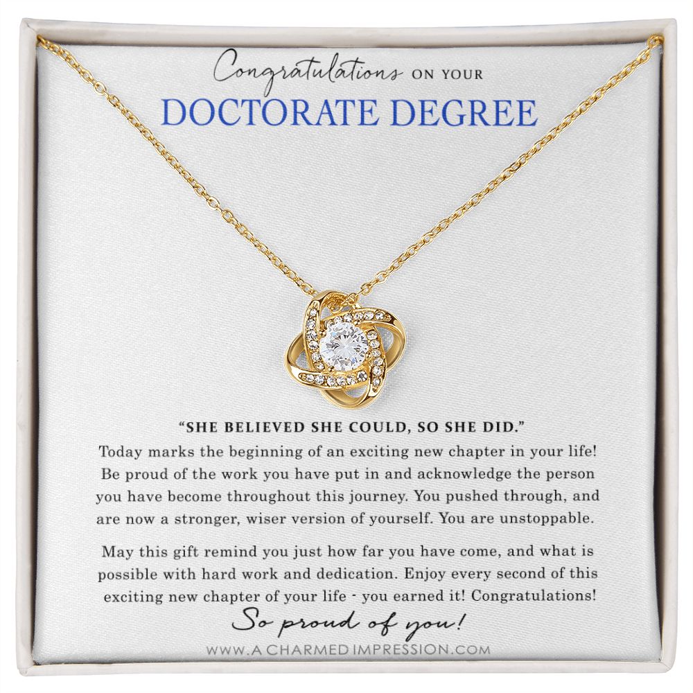 Personalized Graduation Necklace - Proud of You - Doctorate Degree Graduation Cards - Love Knot Necklace