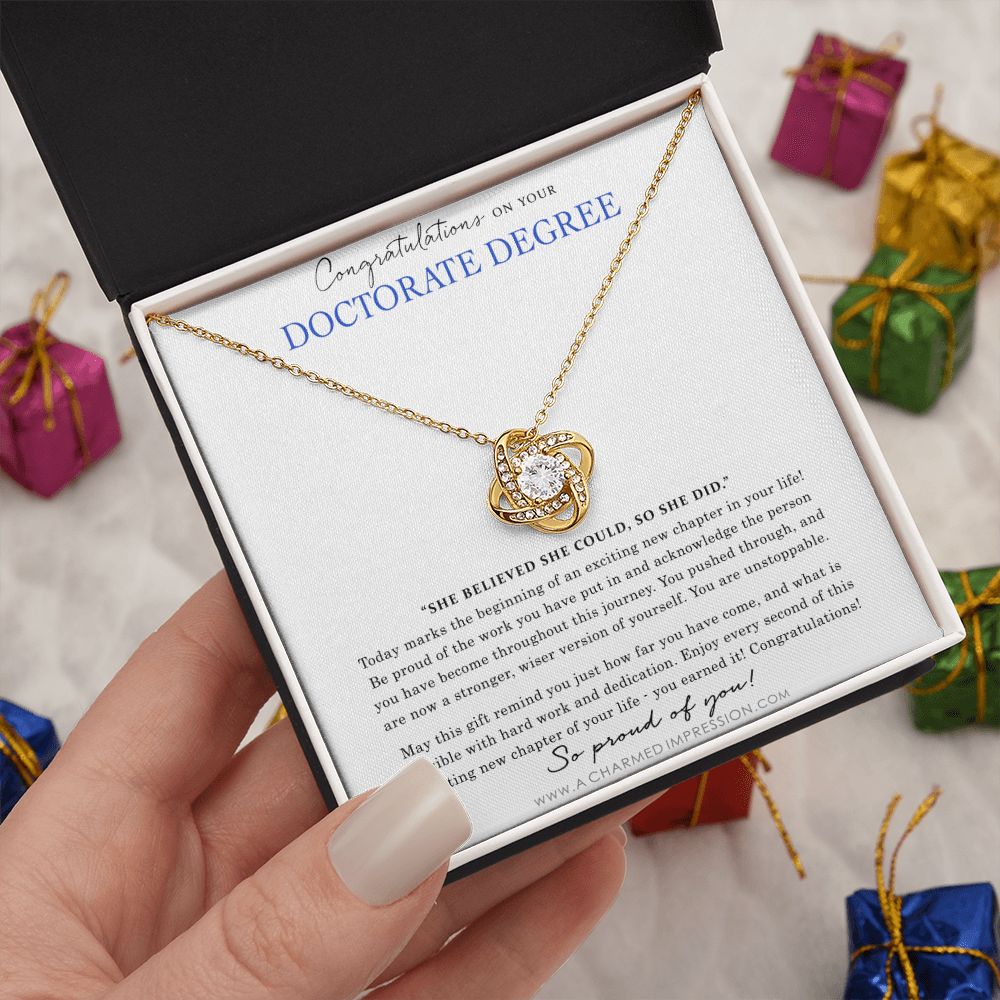 Personalized Graduation Necklace - Proud of You - Doctorate Degree Graduation Cards - Love Knot Necklace