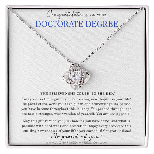 Personalized Graduation Necklace - Proud of You - Doctorate Degree Graduation Cards - Love Knot Necklace