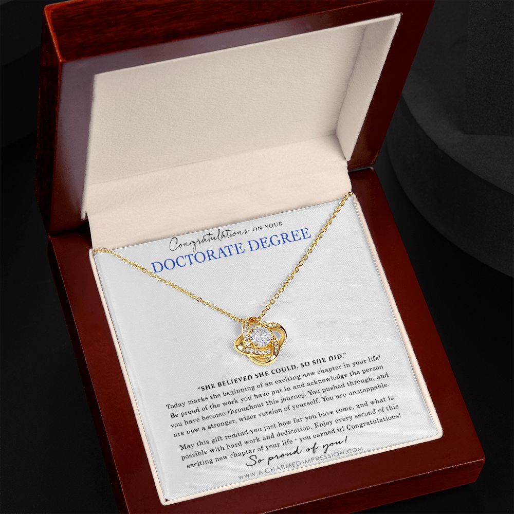 Personalized Graduation Necklace - Proud of You - Doctorate Degree Graduation Cards - Love Knot Necklace