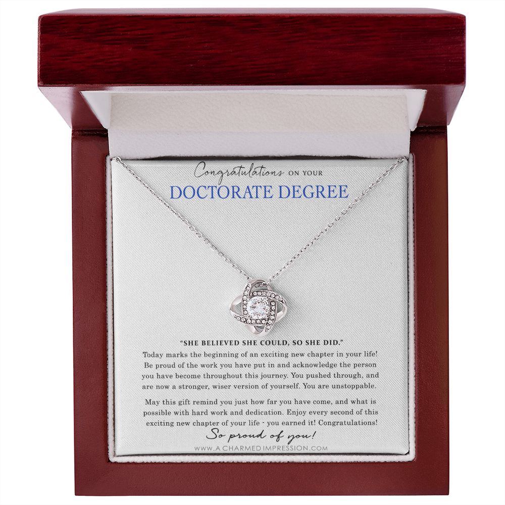 Personalized Graduation Necklace - Proud of You - Doctorate Degree Graduation Cards - Love Knot Necklace