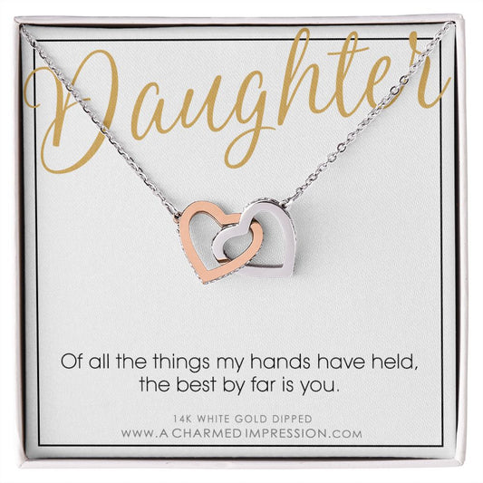 Gift for Daughter Necklace, Daughter Gift from Mom and Dad, Connected Hearts Necklace, Daughter Birthday Gift for Women or Teenage Girl