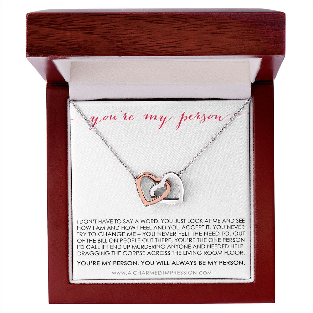 You Are My Person Gift, Best Friend Gift, You're My Person Necklace, Greys Anatomy Quote, Bestie Gift, BFF Gift, Interlocking Hearts