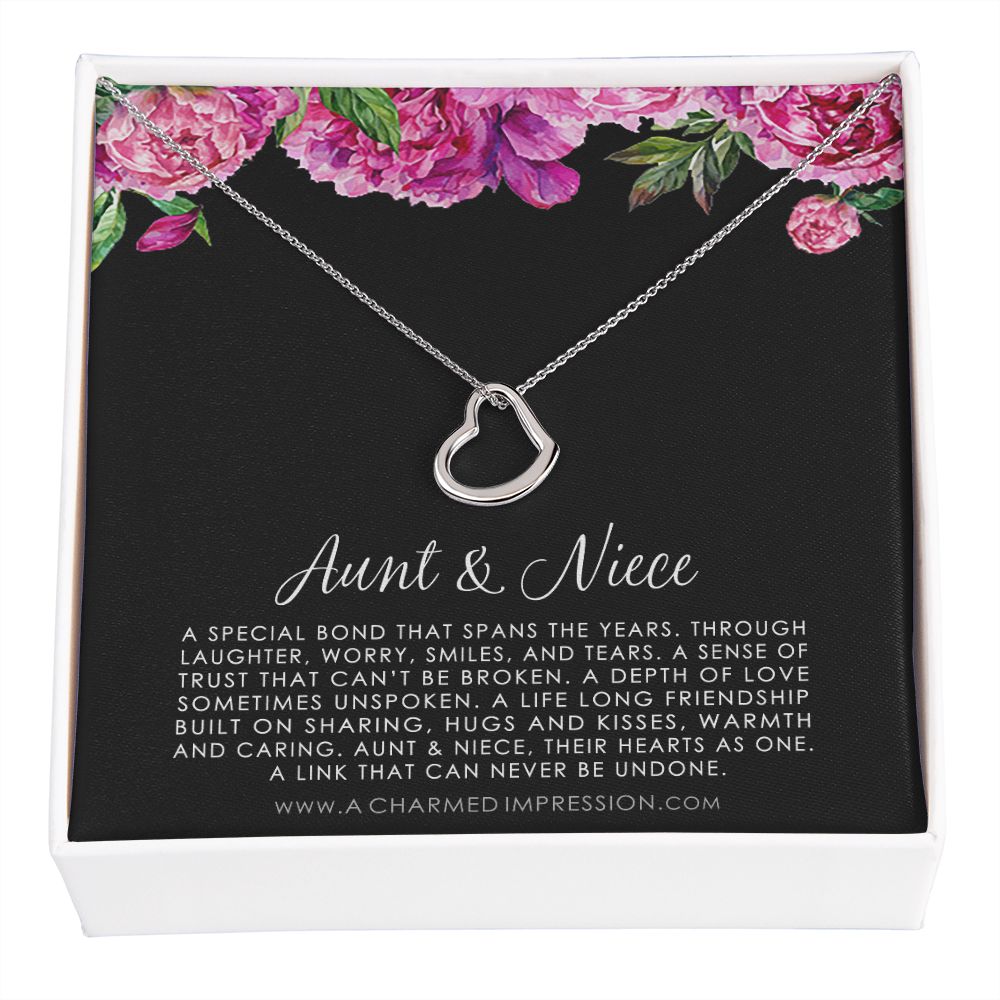 Auntie to Niece Jewelry, Special Niece Necklace, Aunt and Niece Gift, Niece Keepsakes - Delicate Heart Necklace