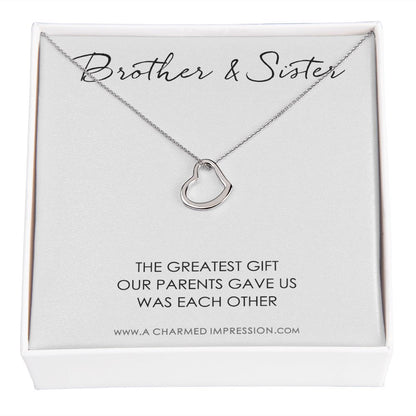 Sister Birthday Gift for Sister gift Ideas Sister Necklace, unique birthday gifts for sister from brother, gift from brother to sister - Delicate Heart Necklace