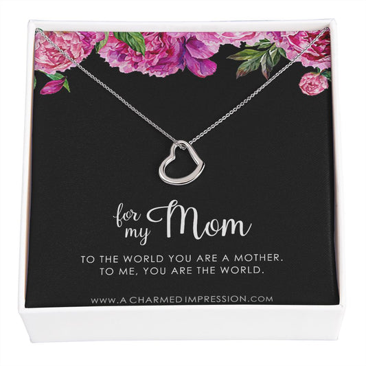 for My Mom • You are The World • Mother's Gift from Child • 14k Gold - Delicate Heart Necklace