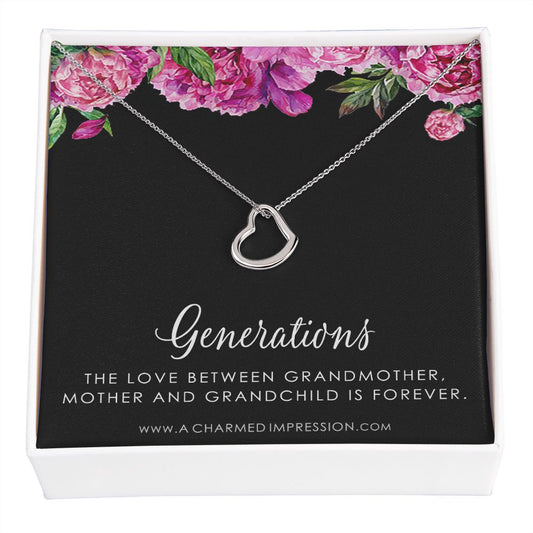Three Generations of Love • Grandmother, Mother, Daughter/Son Jewelry • Gift for Mom Grandma Grandchild, Nana Jewelry - Delicate Heart Necklace