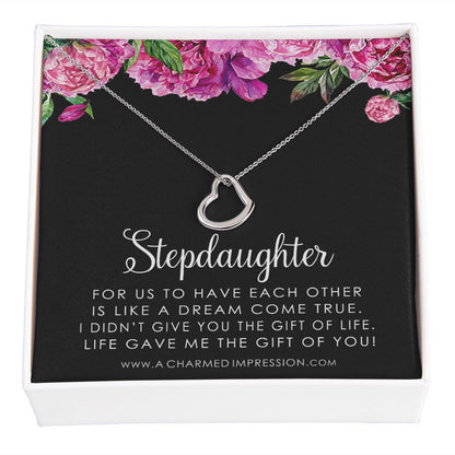 Stepdaughter Gifts from Stepmom Stepdad, Birthday Gifts for Daughter from Mom Dad, Stepdaughter Necklace, Unbiological Daughter Gift - Delicate Heart Necklace