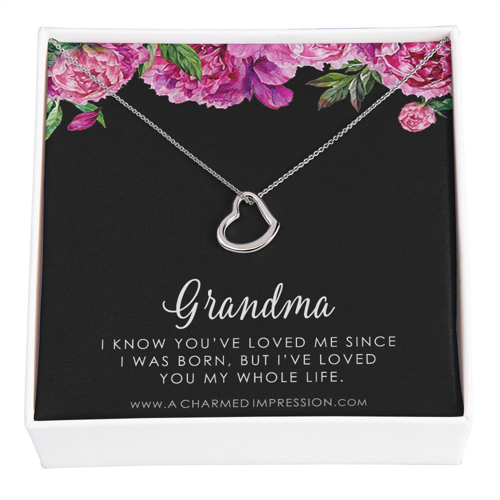 Grandma Love Necklace, Gifts for Granny, Mother's Day Present - Delicate Heart Necklace