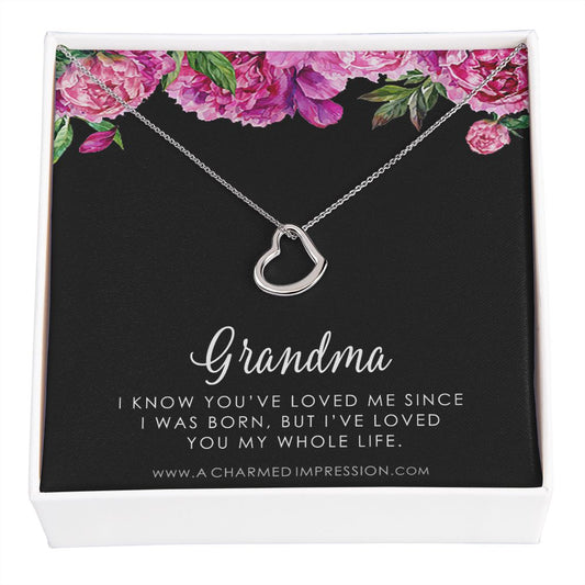 Grandma Love Necklace, Gifts for Granny, Mother's Day Present - Delicate Heart Necklace