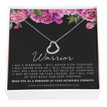 Warrior Necklace • Addiction Recovery • Survivor Gift • Strength • Encouragement • Cancer Divorce Single Mom Depression • Inspirational Gifts - Delicate Heart Necklace