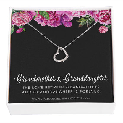 Grandmother & Granddaughter Necklace, Grandma Gift, Grandmother Jewelry, Granddaughter Gift, Granddaughter Birthday Gift, Mothers Day - Delicate Heart Necklace