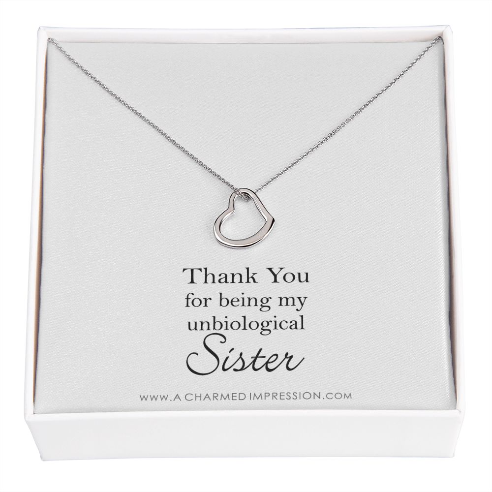 Unbiological Sister Necklace, Bonus Sister Gift, Sister-in-Law Gift, Jewelry for Sister in Law, Step Sister Gift, Soul Sister, Best Friend - Delicate Heart Necklace