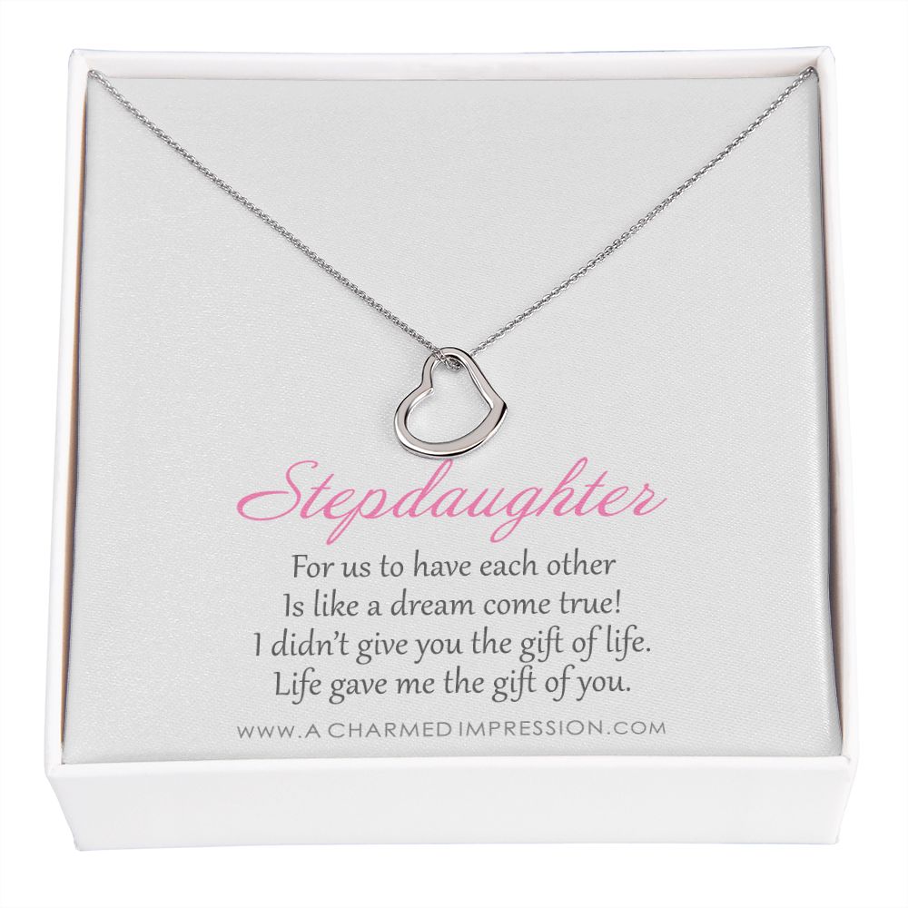 Stepdaughter Gifts from Stepmom Stepdad, Birthday Gifts for Daughter from Mom Dad, Stepdaughter Necklace, Unbiological Daughter Gift - Delicate Heart Necklace