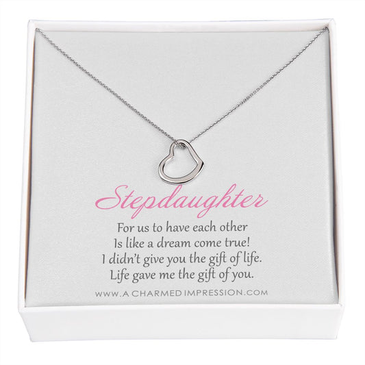 Stepdaughter Gifts from Stepmom Stepdad, Birthday Gifts for Daughter from Mom Dad, Stepdaughter Necklace, Unbiological Daughter Gift - Delicate Heart Necklace