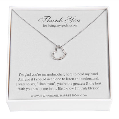Godmother & Godchild Necklace, Gift for Godmother from Godchild, Godmother Gift, Jewelry for Godmother - Delicate Heart Necklace