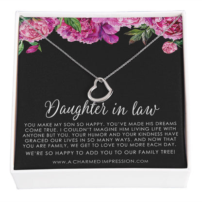 Daughter in Law, Gift for Bride, Gift from Mother in Law, Wedding Gift, Daughter to be, Welcome to the Family,  Unbiological Child Gift - Delicate Heart Necklace