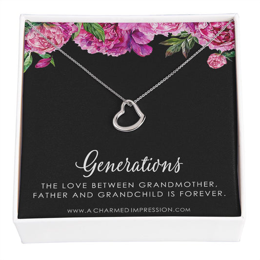 Three Generations of Love • Grandmother, Father, Daughter/Son Jewelry • Gift for Dad Grandma Grandchild, Nana Jewelry - Delicate Heart Necklace