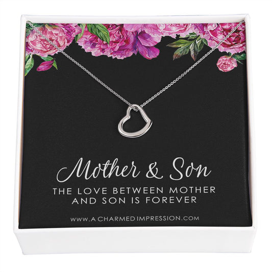 Gifts for Mom Jewelry, Mother and Son Necklace, Boy Mom Gift, Mom Gift from Son, Mother of the Groom, Mother's Day Birthday - Delicate Heart Necklace