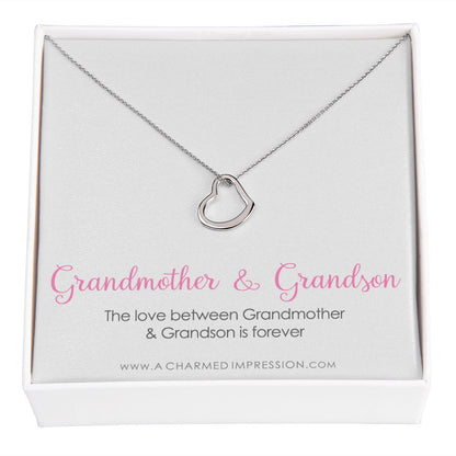 Grandma Gift, Grandmother Grandson Gift, Grandmother Granddaughter Necklace, To My Grandma From Grandchild Jewelry, Top Grandma Gift - Delicate Heart Necklace