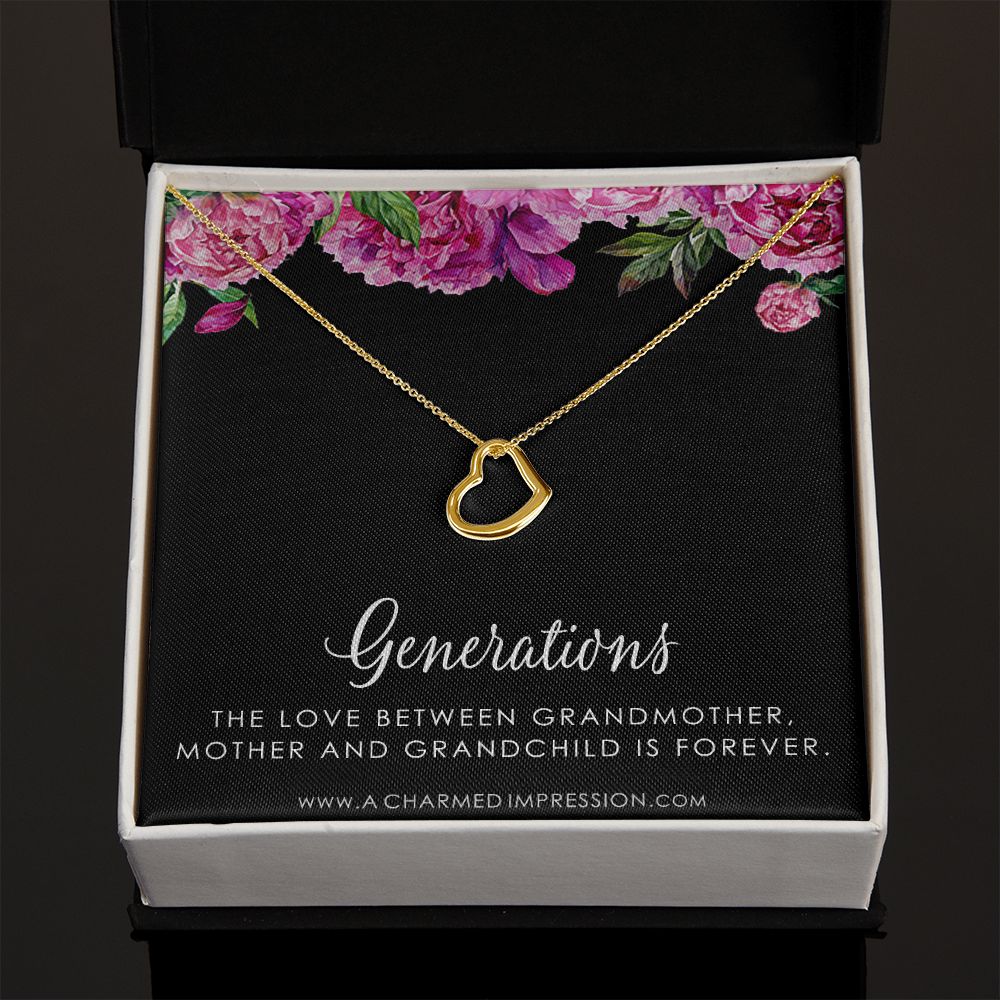 Three Generations of Love • Grandmother, Mother, Daughter/Son Jewelry • Gift for Mom Grandma Grandchild, Nana Jewelry - Delicate Heart Necklace