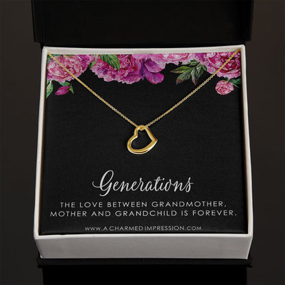 Three Generations of Love • Grandmother, Mother, Daughter/Son Jewelry • Gift for Mom Grandma Grandchild, Nana Jewelry - Delicate Heart Necklace