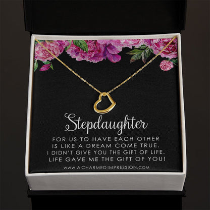 Stepdaughter Gifts from Stepmom Stepdad, Birthday Gifts for Daughter from Mom Dad, Stepdaughter Necklace, Unbiological Daughter Gift - Delicate Heart Necklace