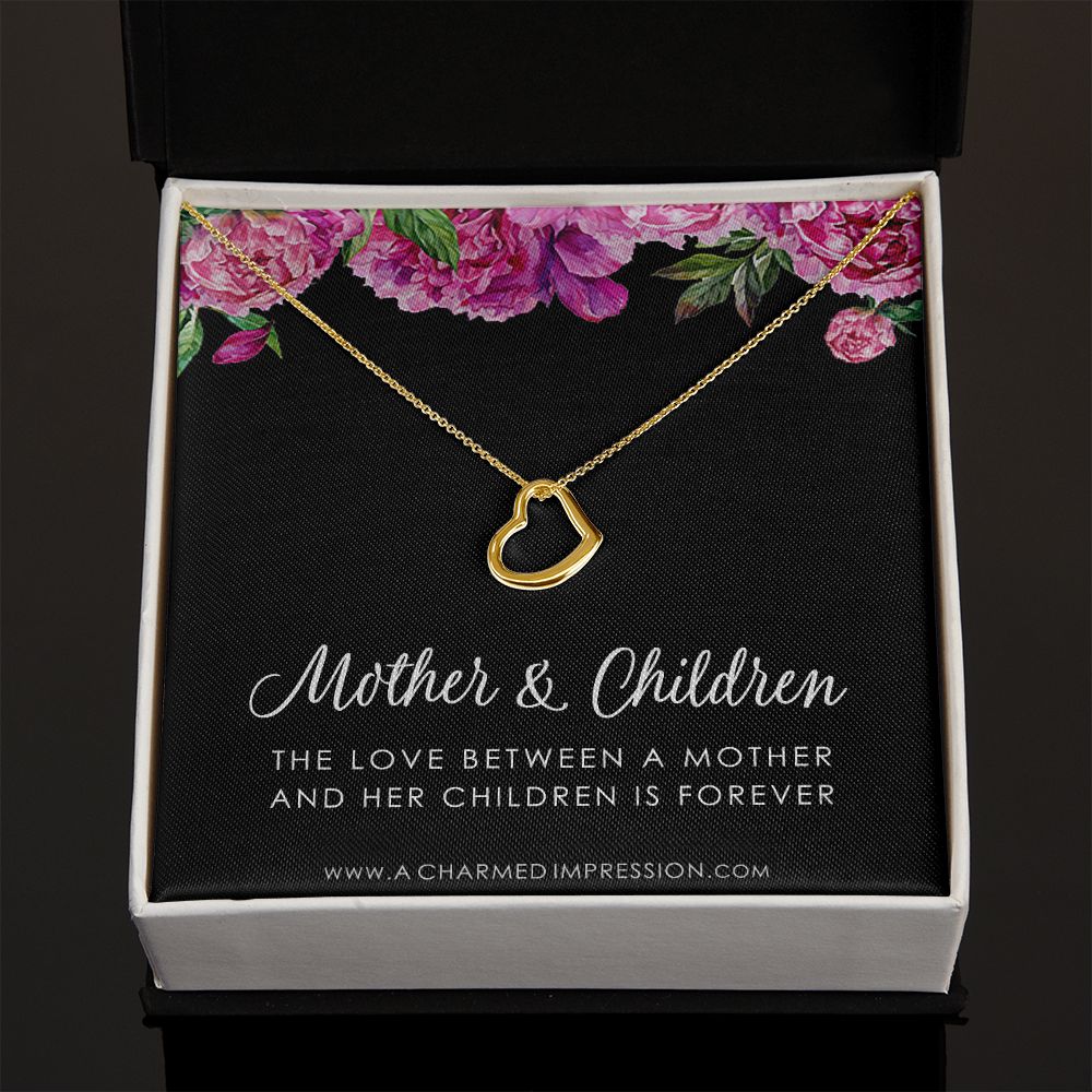 Mother and Children Necklace, Gifts for Mom Jewelry, Family Necklace, Mother Daughter Necklace, Mother's Day Birthday - Delicate Heart Necklace
