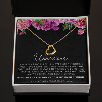 Warrior Necklace • Addiction Recovery • Survivor Gift • Strength • Encouragement • Cancer Divorce Single Mom Depression • Inspirational Gifts - Delicate Heart Necklace
