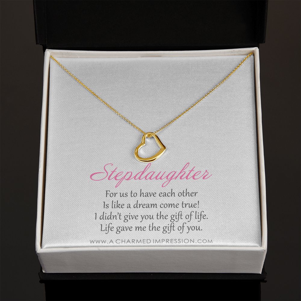Stepdaughter Gifts from Stepmom Stepdad, Birthday Gifts for Daughter from Mom Dad, Stepdaughter Necklace, Unbiological Daughter Gift - Delicate Heart Necklace