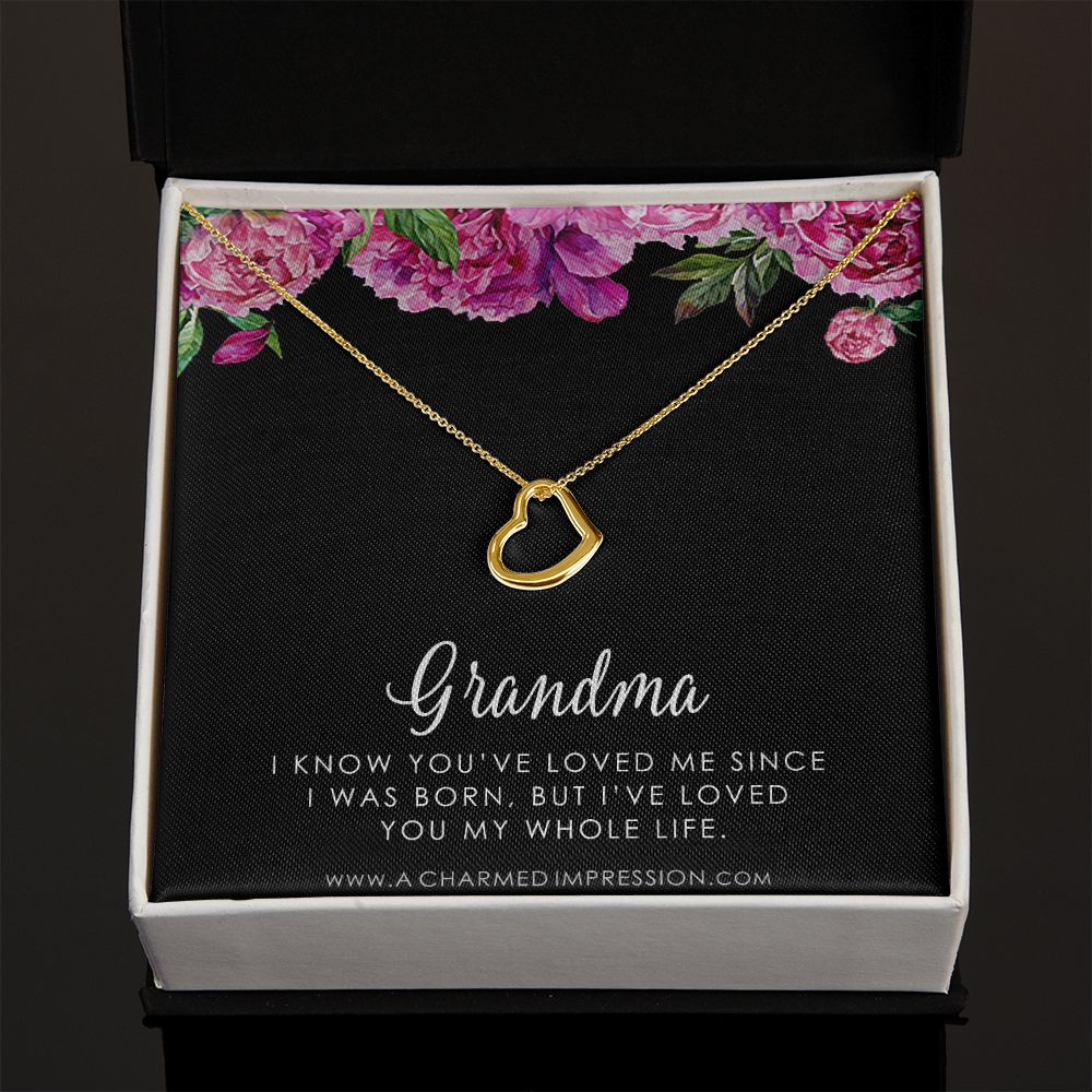 Grandma Love Necklace, Gifts for Granny, Mother's Day Present - Delicate Heart Necklace