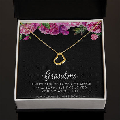 Grandma Love Necklace, Gifts for Granny, Mother's Day Present - Delicate Heart Necklace