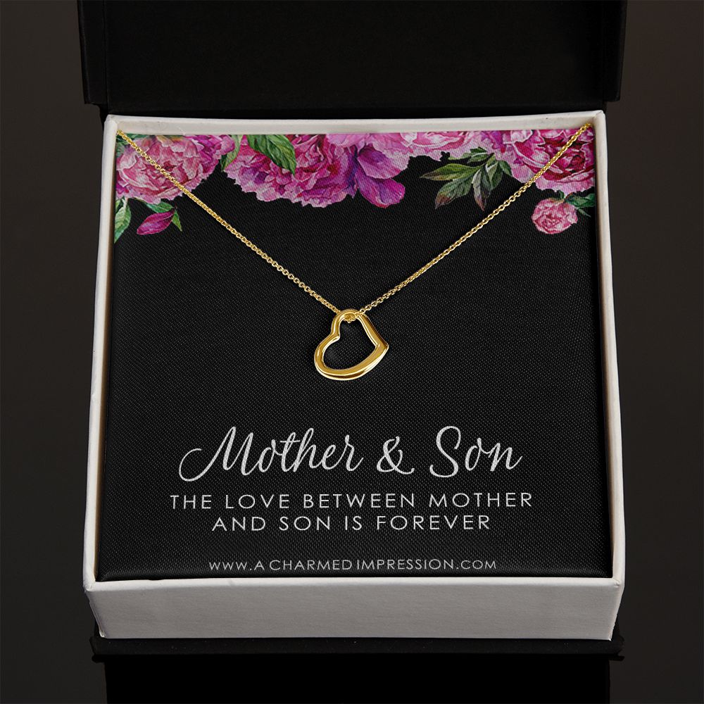 Gifts for Mom Jewelry, Mother and Son Necklace, Boy Mom Gift, Mom Gift from Son, Mother of the Groom, Mother's Day Birthday - Delicate Heart Necklace