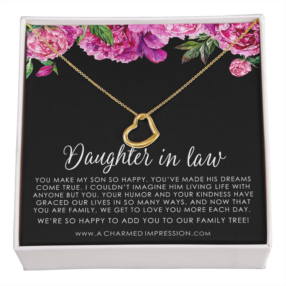 Daughter in Law, Gift for Bride, Gift from Mother in Law, Wedding Gift, Daughter to be, Welcome to the Family,  Unbiological Child Gift - Delicate Heart Necklace